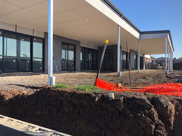 The outdoor area and exterior of Tarneit YMCA Early Learning Centre while under construction.