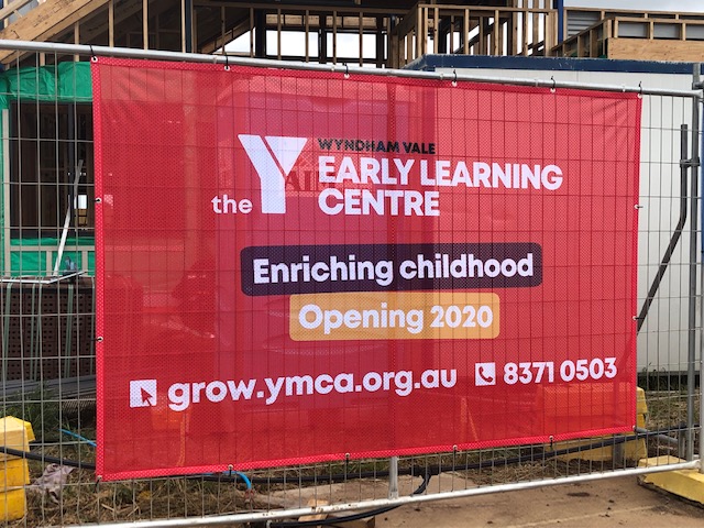 Temporary signage installed outside Wyndham Vale construction site.